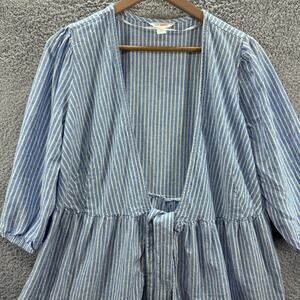 Joe Fresh Women's M Blue White Striped Linen Blend Kimono Style Cardigan Jacket‎